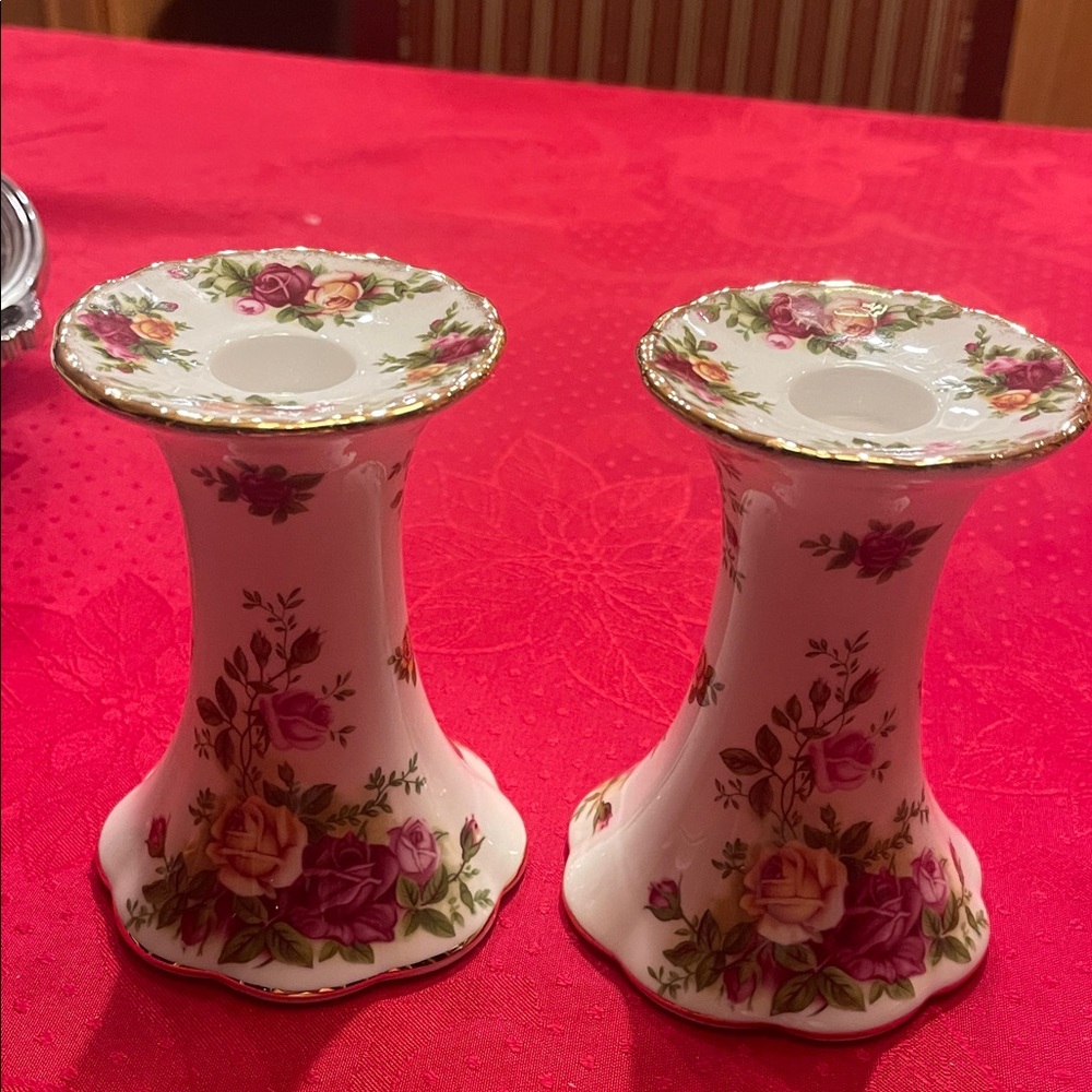 Royal Albert old country roses Candle Holders set of 2